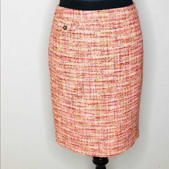 KENAR Tweed Pencil Skirt, Pink Coral Beige Size 2 - Picture 6 of 10